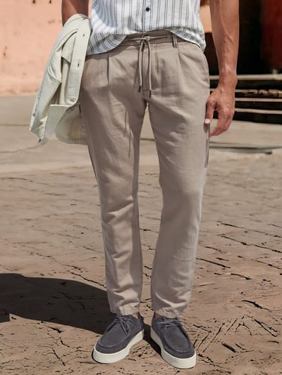 LERROS Lichte chino met riemlussen, katoenmix , Maat: W32_L34 , Kleur: MEDIUM KITT , 80% katoen, 20% linnen