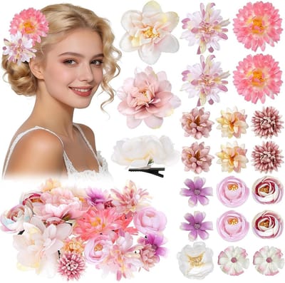 Bloem Haarspeldenset - Bloemen Clips - Feestelijke Bruiloft - 21 Delig - 10x5x1 cm - Roze Wit