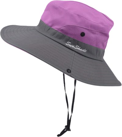 Livano Zonnehoed - Reishoed - UV Beschermende Hoed - Bucket Hat - Festival - Pet - Hoedje Voor Dames & Heren - Hoofdbescherming - Paars & Grijs