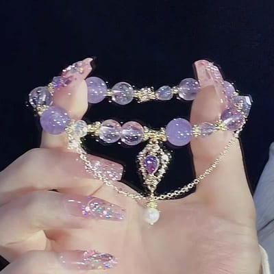 Paarse Glazen Kristallen Kralen Armbanden Voor Vrouwen Chic Kwastje Hanger Armbanden Lief Meisje Bedel Polssieraden paars