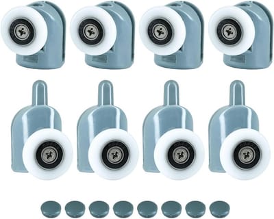 Set van 8 Douchedeur Rollen, 25mm Enkele Wielen, Top en Onder Rollers voor Schuifdeuren, Douchecabine Onderdelen en DIY Badkameraccessoires