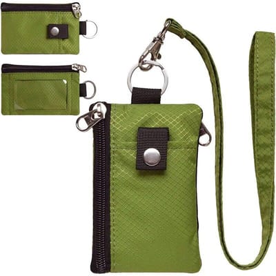 Blokkerende kleine portemonnee met ID-venster, waterdichte rits, etui met koord, sleutelhanger voor kaarten, contant geld, portemonnee One Size