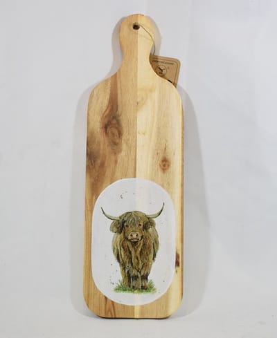 ZoeZo Design - Decoratieve serveerplank - snijplank - houten serveerplank - schotse hooglander - koe - buffel - 40 x 12.5 x 1.2 cm