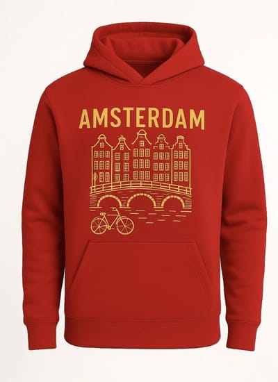 Hoodie Fiets Amsterdam - Rood - S