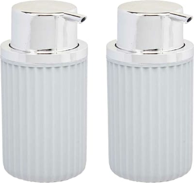 Berilo zeeppompje/dispenser Roma - 2x - lichtgrijs/zilver - kunststof - 8 x 15 cm - 420 ml - badkamer/toilet/keuken