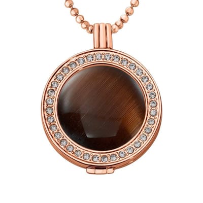 Quiges - Munthouder met Ketting en Munt 33mm Cat's Eye Donkerbruin - Roségoudkleurig met Zirkonia - ERHS688
