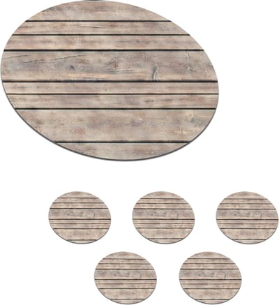Onderzetters voor glazen - Rond - Brocante - Patronen - Hout - Planken - 10x10 cm - Glasonderzetters - 6 stuks