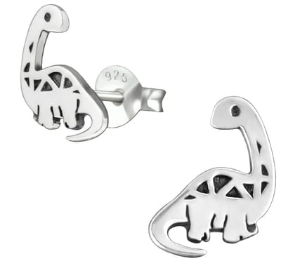 Joy|S - Zilveren dinosaurus oorbellen - 9 x 8 mm - geoxideerd