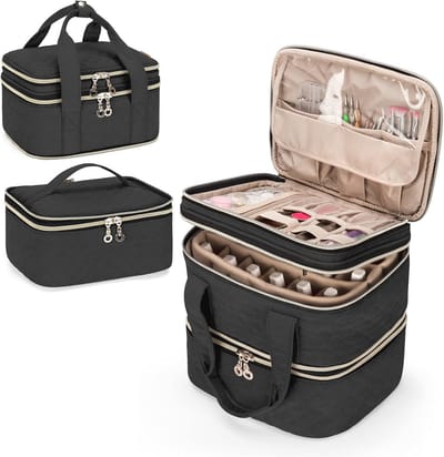 Opbergtas voor 48 flessen nagellak met 3 lagen, afneembare organizer voor nail art - Zwart