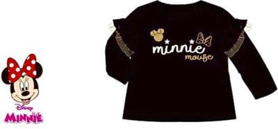 Disney Minnie Mouse Baby Shirt - Lange Mouw - Zwart/Goud - Maat 74 (Tot 12 Maanden)