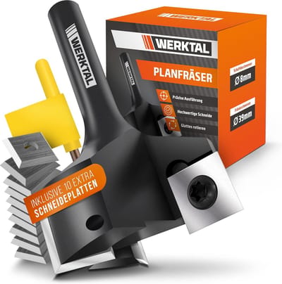 WERKTAL - Schaaffrees 8 mm schacht [39 mm diameter] - Precieze schaaffrees met 10 extra indexeerbare inzetstukken - Professionele schaaffrees voor bovenfrees 8 mm & CNC-freesmachine - Frezen & scharnierfrezen