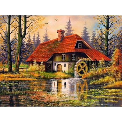 Peinture Diamant 5D DIY Village au Bord de la Rivière Broderie Mosaïque Point de Croix Strass Décor 20X30CM black