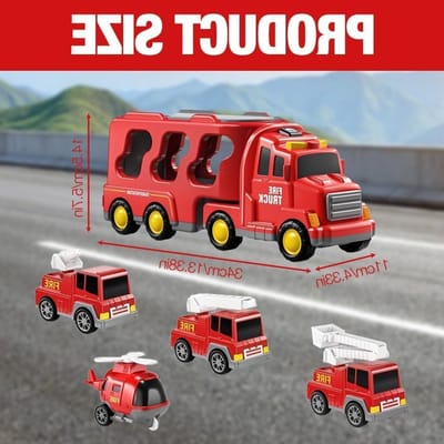 Multifunctionele 5-in-1 brandweerauto met helikopter, wrijving, licht en geluid voor kinderen