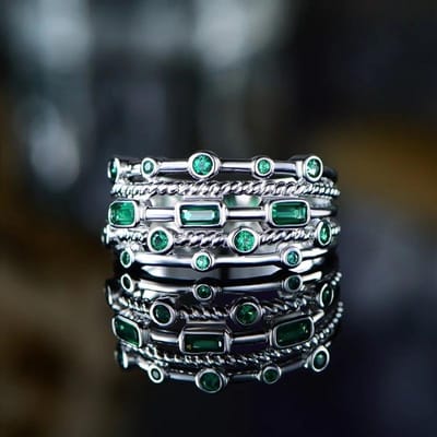Huitan Luxe Blauwe/Groene Zirkonia Damesringen voor Bruiloft Verloving Ceremonie Feest Nobele Dame Vingerring Mode Sieraden 7 gray