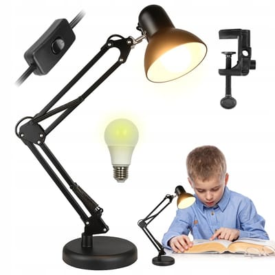 Tafellamp - Leeslamp - Vintage & 2-in-1 (Voet/Klem) - E27 & 5W Warm Licht - Verstelbare Hoek - Voor Kantoor & Studie