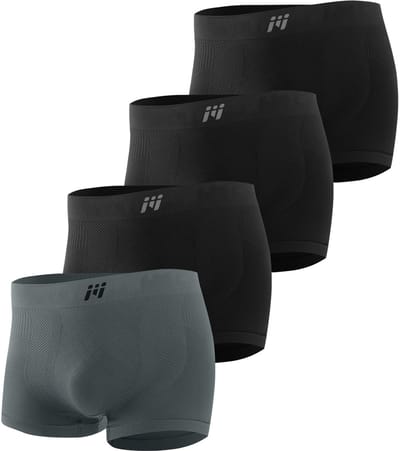 MEETHOO 4 Pack Sportondergoed - Sportonderbroek Boxer met 3D Technology - Kruipt niet op - Tegen schurende benen - Sport ondergoed mannen-3 Zwart + 1 Grijs-L