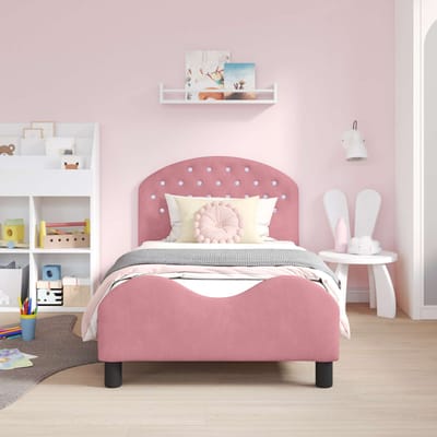 vidaXL - Kinderen - bedframe - met - hoofdboard - Roze - 80 - x - 160 - cm - Fluweel