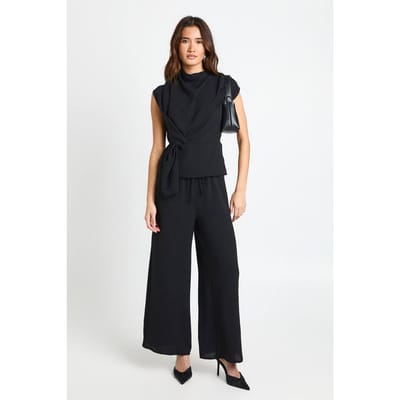 boohoo Dames Petite geweven draperende blouse & broek co-ord | Black | Maat: 6