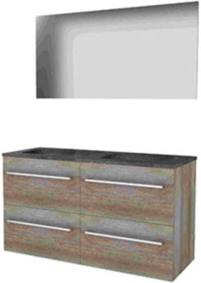 Basic-Line Basic 46 Badkamermeubelset - 120 x 46 cm - Met Grepen - 4 Lades - Hardstenen Wastafel - Zonder Kraangat - Spiegel - Scotch Oak