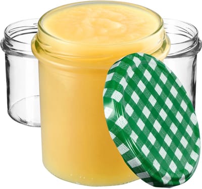 KADAX jampotten, 350 ml, diameter 82 mm, inmaakpotten met schroefdeksel, honingpotten, voorraadpotten voor paddenstoelen, jam, honing (10 stuks, groen geruit)