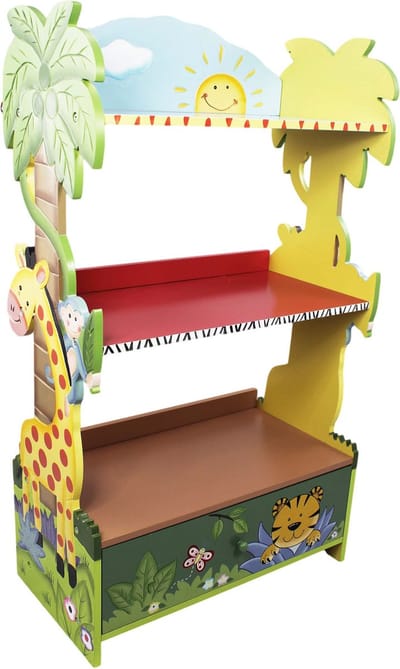 Teamson Kids Grote Houten Boekenkast voor Kinderen - Kinderslaapkamer - Zonnige Safari - 55,6cm Lang