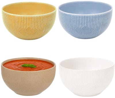 Secret de Gourmet Soepkommen Memphis - D14 cm - geel / blauw / beige/ wit - 4x stuks - keramiek