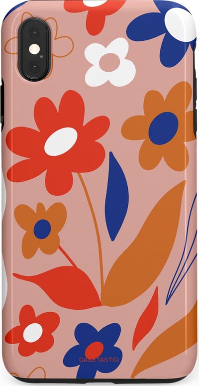 Casetastic hoesje geschikt voor Apple iPhone XS Max - Dubbellaagse bescherming - Vormen in bloei - Fashion Case - Perzik Rood Donkerblauw