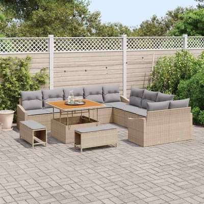 vidaXL Tuinbank Set met kussen met opslag 13 pcs Beige Poly rattan