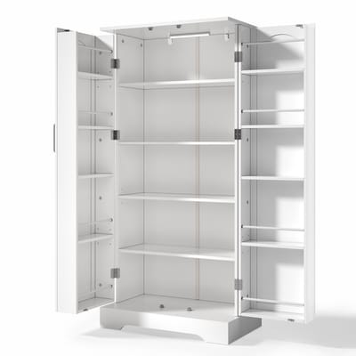 Witte multifunctionele keukenkast - Slimme opbergruimte - Met LED-sensorverlichting - Voor keuken en eetkamer - 60x35x128 cm Wit