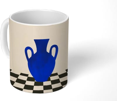 Mok - Koffiemok - Vaas - Blauw - Geblokt - Modern - Mokken - 350 ML - Beker - Koffiemokken - Theemok