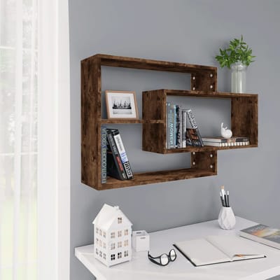 vidaXL - Wandschap - 104x20x58,5 - cm - bewerkt - hout - gerookt - eikenkleurig