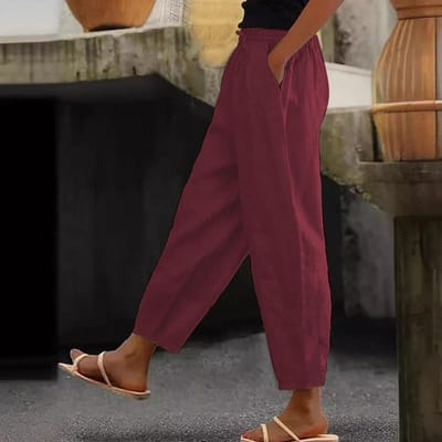 Damesbroek Katoen Linnen Effen Kleur Modieus Casual Dagelijks Zijzak Elastisch Casual Broek Damesbroek M brown