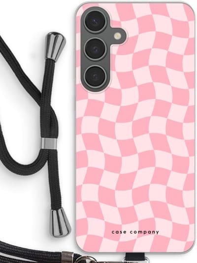 Case Company® - Hoesje met koord geschikt voor Samsung Galaxy S24 Plus hoesje met Koord - Grid Roos - Telefoonhoesje met Zwart Koord - Bescherming aan alle Kanten en Over de Schermrand