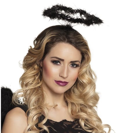 Boland Duistere engel verkleed diadeem/tiara - 6x - zwart - met halo - Horror/Halloween accessoires