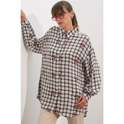 Oversized Geruite Crêpe Blouse