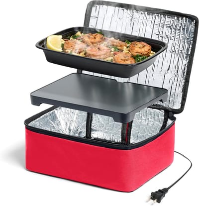 Voedsel Warming Tote - Lunchtas Verwarming - Warme Maaltijd Onderweg - Gelijkmatige Verwarming - 1.5 Liter Capaciteit - Rood