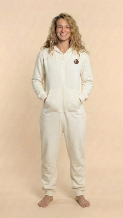 Dames Jogging Onesie | Van het bekende Nederlandse merk Knuffle® | Linda: "De allerbeste Onesie ooit gemaakt! Stijlvol, comfortabel en perfecte kwaliteit" | Gratis verzending | Handgemaakt in Portugal | In 4 kleuren; dit is maat XS in de kleur Wit