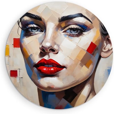 Saammp Muurcirkel Hout - Vrouw - Portret - abstract - Ø 90 - Wandcirkel - Wanddecoratie Cirkel - Muurdecoratie Woonkamer - Slaapkamer decoratie - Rond Schilderij
