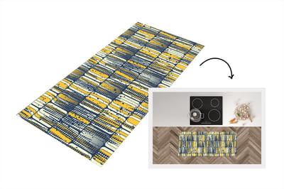 Keukenloper - Loper keuken - Sixties - Patronen - Geel - Rock - 120x50 cm - Keukenloper vinyl