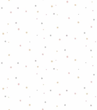 Behang - Kinderkamer – Sterren - Wit – Grijs – Geel - Roze - Babykamer - Kinderbehang – Sterren Behang -0,53 x 10,05 M