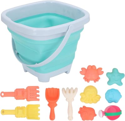 Kinderen Zand Speelgoed - Strand Accessoires - Zomer Pret - Opvouwbare Emmer - 11 Delig - Blauw