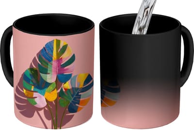 Magische Mok - Foto op Warmte Mokken - Koffiemok - Bladeren - Geschilderd - Vlakken - Kleurrijk - Magic Mok - Beker - 350 ML - Theemok