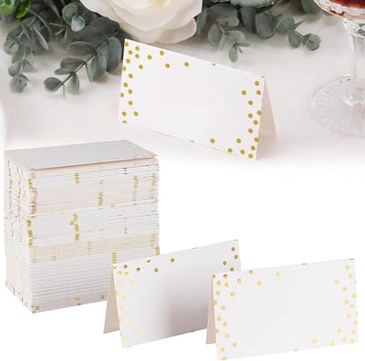 longziming -Blanco Tafelkaarten - Place Cards - Feestkaartjes - Goudfolie Accenten - Vooraf Geperforeerd - Hoogwaardig Papier - Elegant Ontwerp - Zelfstandig Staand - 50 Stuks