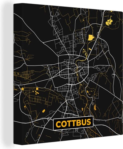 Canvas Schilderij Cottbus - Goud - Kaart - Plattegrond - Stadskaart - Duitsland - 20x20 cm - Wanddecoratie