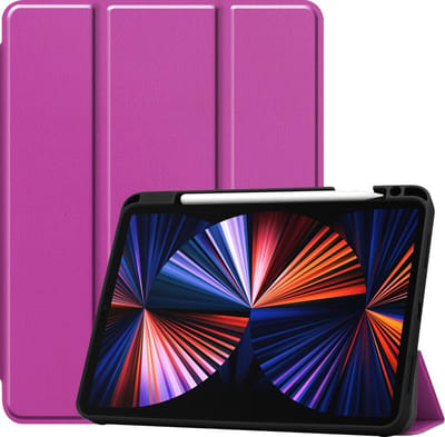 Hoes - Geschikt voor Apple iPad Pro (2021) - 11 inch - 3e generatie - Dun & Stevig - Trifold Bookcase - Hard Cover Case - Met Uitsparing Geschikt voor Apple Pencil - Hardcover Book - Tablet Hoesje - Paars