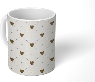 Mok - Koffiemok - Hartjes - Patroon - Raster - Klassiek - Mokken - 350 ML - Beker - Koffiemokken - Theemok