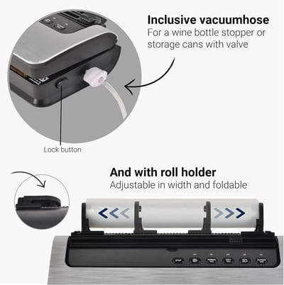 Vacuumsealer met 5 standen voor droge, vochtige en drukgevoelige producten | Folierolhouder | Roller Cutter | Inclusief vacuümzakken en 3m folierol