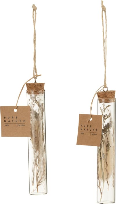 J-Line hanger Buizen Met Gedroogde Bloemen - glas - naturel - 2 stuks