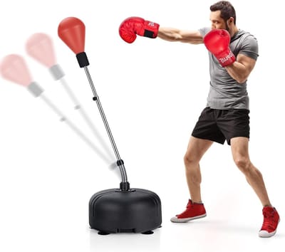 Goplus Bokszak met standaard voor volwassenen en kinderen, vrijstaande reflex-snelheidstassen met verstelbare hoogte van 140-162,5 cm, boksuitrusting met handschoenen voor thuissportschool, work-out,