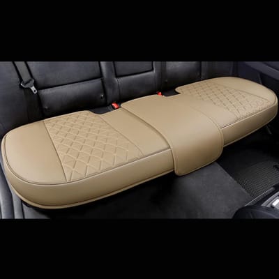 Famanu - PU synthetisch materiaal stoelbekleding auto achterbank, geschikt voor 90% van alle 4-deurs auto's, driehoekig gewatteerd – beige